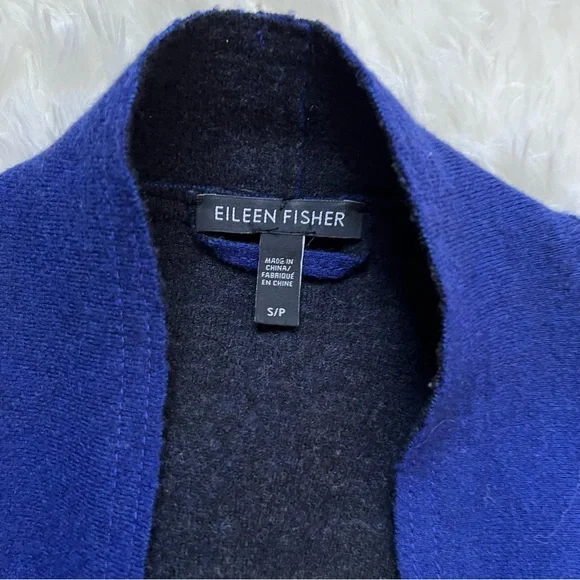 Eileen Fisher Blue Merino Wool Open Cape Cardigan - Picture 2 of 5
